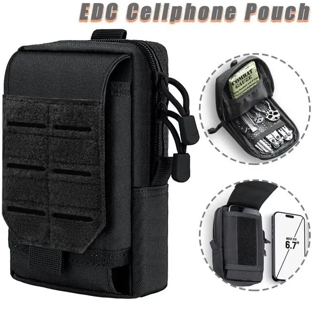 Alt view image 3 of 7 - Tactical MOLLE EDC Utility Waist Bag Phone Pouch Vest Fish Biking Outdoor Belt Khaki