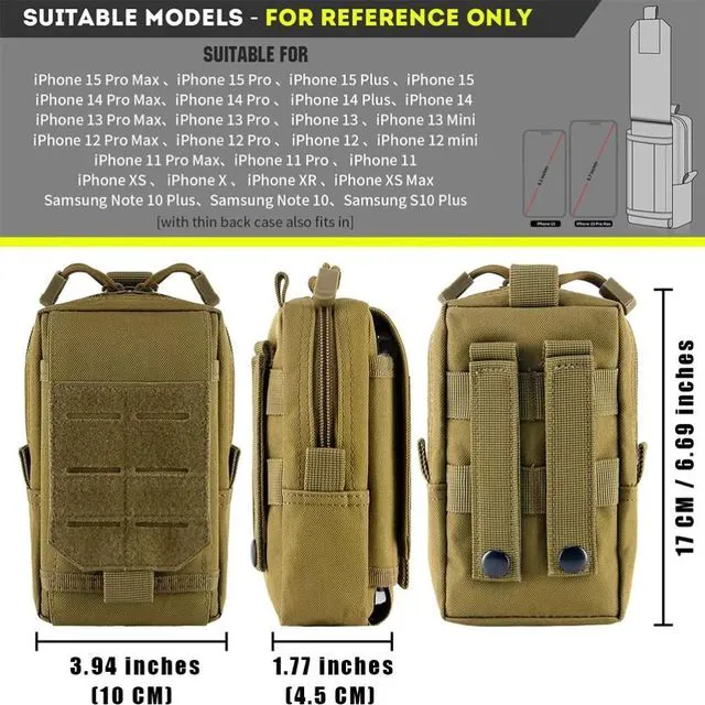 Alt view image 6 of 7 - Tactical MOLLE EDC Utility Waist Bag Phone Pouch Vest Fish Biking Outdoor Belt Khaki