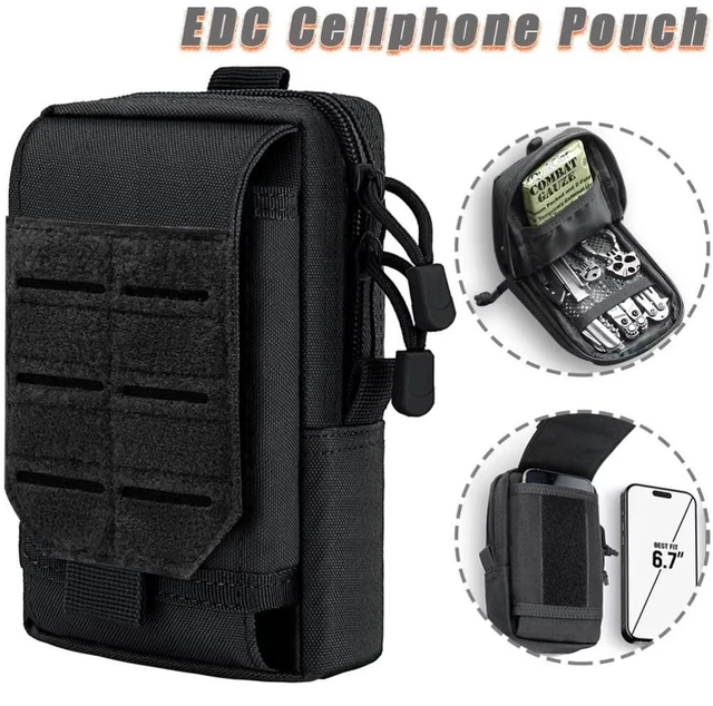 Alt view image 4 of 7 - Tactical MOLLE EDC Utility Waist Bag Phone Pouch Vest Fish Biking Outdoor Belt Green