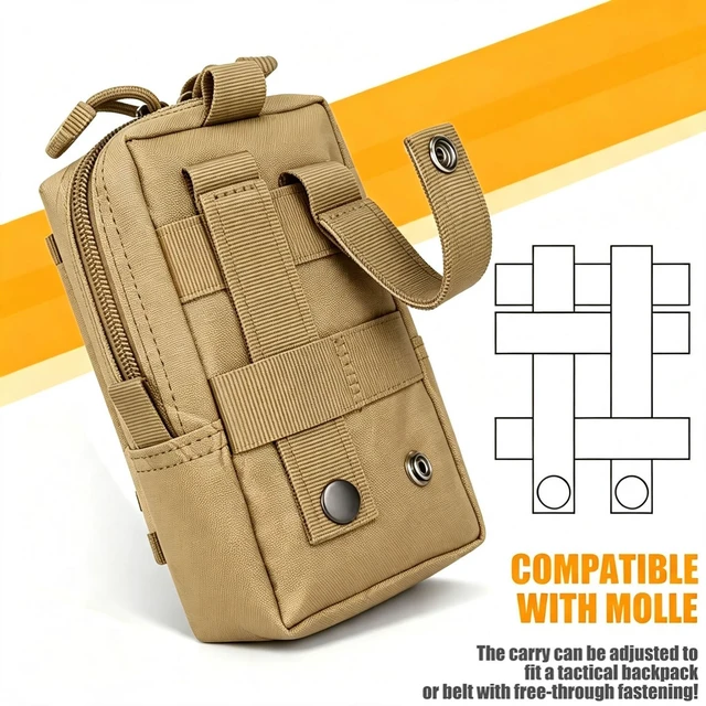 Alt view image 7 of 7 - Tactical MOLLE EDC Utility Waist Bag Phone Pouch Vest Fish Biking Outdoor Belt Green