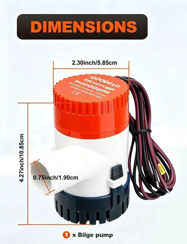 Alt view image 5 of 7 - 1100 GPH Bilge Pump SEAFLO 12V Boat Marine Yacht Submersible Water Pump 3/4"