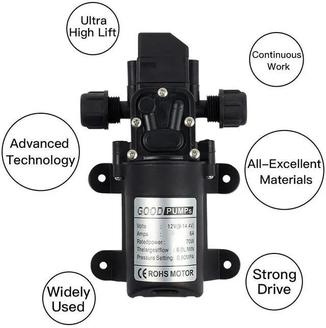 Alt view image 2 of 7 - 12V-130PSI Water Pump Self Priming Pump Diaphragm High Pressure Automatic Switch Double Thread