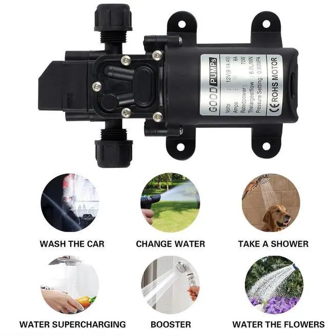 Alt view image 4 of 7 - 12V-130PSI Water Pump Self Priming Pump Diaphragm High Pressure Automatic Switch Double Thread