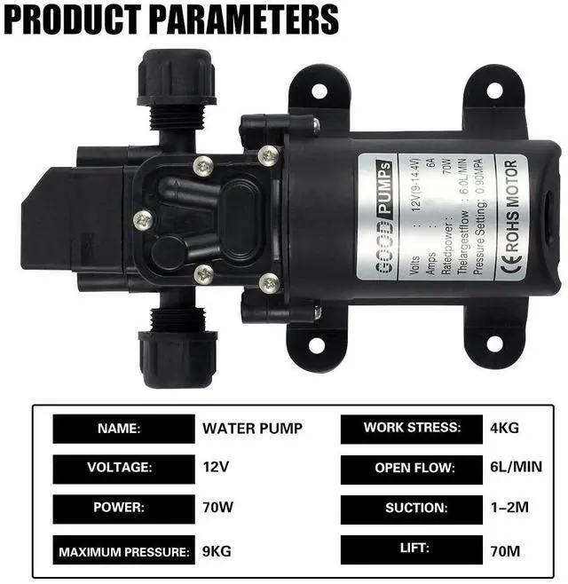 Alt view image 7 of 7 - 12V-130PSI Water Pump Self Priming Pump Diaphragm High Pressure Automatic Switch Double Thread