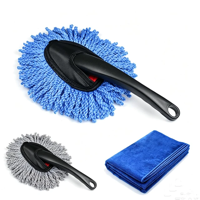 Main image of 3pcs Car Cleaning Duster Microfiber Large Home Wax Treated Plastic Handle Brush