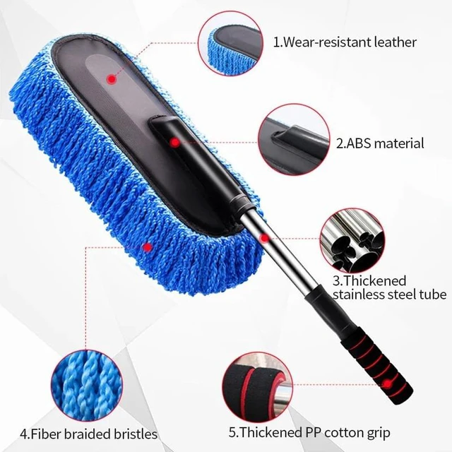 Alt view image 2 of 6 - 3pcs Car Cleaning Duster Microfiber Large Home Wax Treated Plastic Handle Brush Blue long brushx2+towel