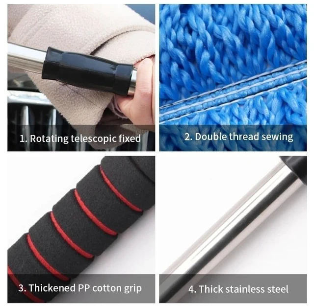 Alt view image 5 of 6 - 3pcs Car Cleaning Duster Microfiber Large Home Wax Treated Plastic Handle Brush Blue long brushx2+towel