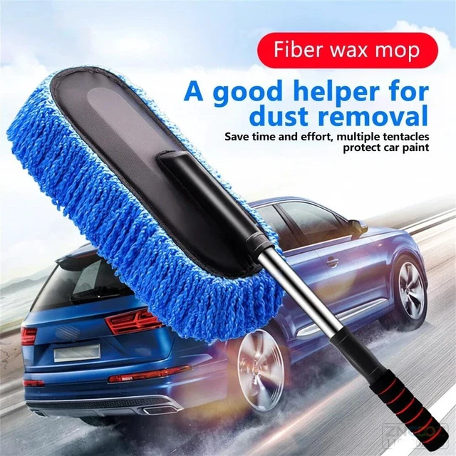 Alt view image 3 of 6 - 3pcs Car Cleaning Duster Microfiber Large Home Wax Treated Plastic Handle Brush Blue long brushx2+towel