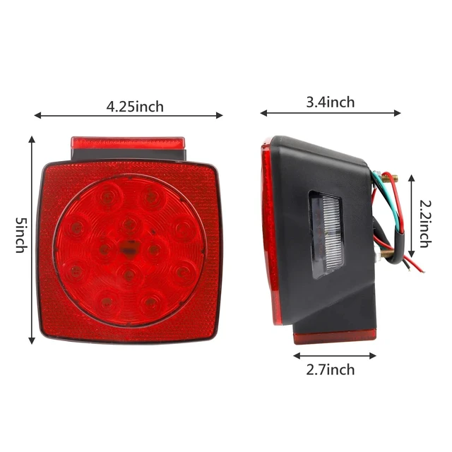 Alt view image 2 of 7 - 1 Pair Rear LED Submersible Square Trailer Tail Lights Kit Boat Truck Waterproof