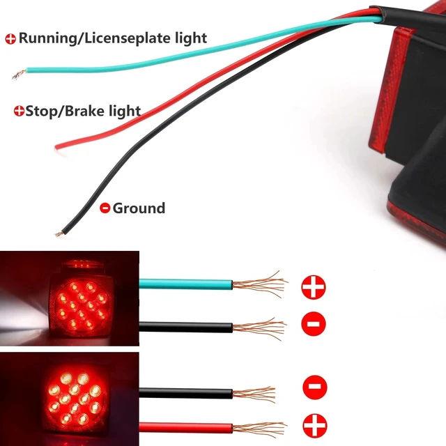 Alt view image 3 of 7 - 1 Pair Rear LED Submersible Square Trailer Tail Lights Kit Boat Truck Waterproof