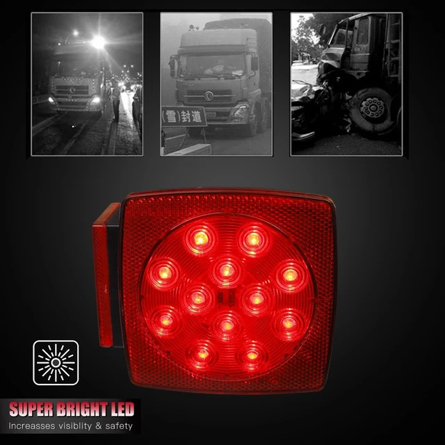 Alt view image 5 of 7 - 1 Pair Rear LED Submersible Square Trailer Tail Lights Kit Boat Truck Waterproof