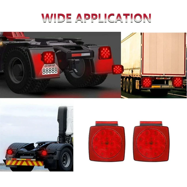 Alt view image 6 of 7 - 1 Pair Rear LED Submersible Square Trailer Tail Lights Kit Boat Truck Waterproof