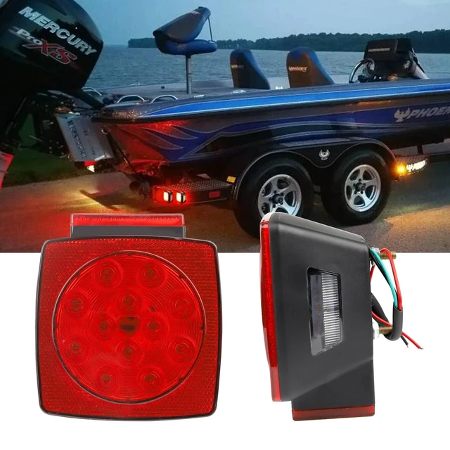 Alt view image 7 of 7 - 1 Pair Rear LED Submersible Square Trailer Tail Lights Kit Boat Truck Waterproof