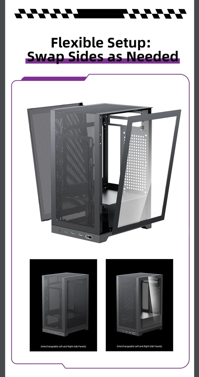 Alt view image 4 of 7 - Shiny Snake L200 10.4L SFF Small Form Factor Mini-ITX PC Gaming Case, Supports SFX PSU, 205mm GPU & 135mm Cooler, Swappable Mesh & Glass Panels, Direct GPU Mount Without Riser, 4 Fan Slots - Black