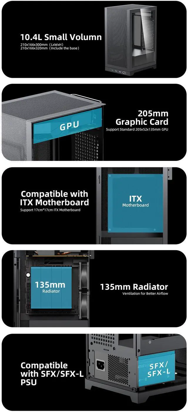 Alt view image 3 of 7 - Shiny Snake L200 10.4L SFF Small Form Factor Mini-ITX PC Gaming Case, Supports SFX PSU, 205mm GPU & 135mm Cooler, Swappable Mesh & Glass Panels, Direct GPU Mount Without Riser, 4 Fan Slots - White
