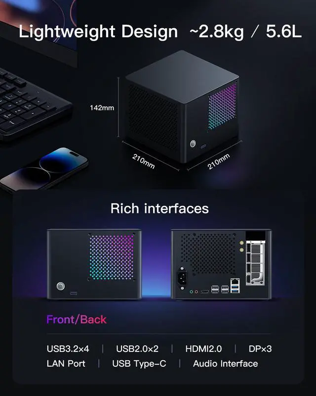 Alt view image 7 of 7 - Rmatamini P14-PRO ITX Mini Gaming PC Desktop i5-14600KF 3.5GHz, 14-Cores,GeForce RTX 5070 12GB GDDR6X 16GB DDR4 RAM 1T M.2 SSD 550W PSU WiFi 6 USB 3.2 portable ai Computer tower Windows small volume