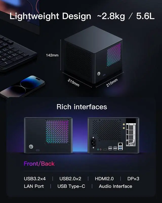 Alt view image 7 of 7 - RMATAMINI ITX Gaming PC mini desktop 5.6L, i5-12490F 2.5GHz, 20MB Cache, 6-Cores, 12-Threads,GeForce RTX 5060 8GB GDDR7 16GB DDR4 RAM 1T M.2 SSD 550W PSU WiFi 6 Bluetooth 5.2 USB 3.0