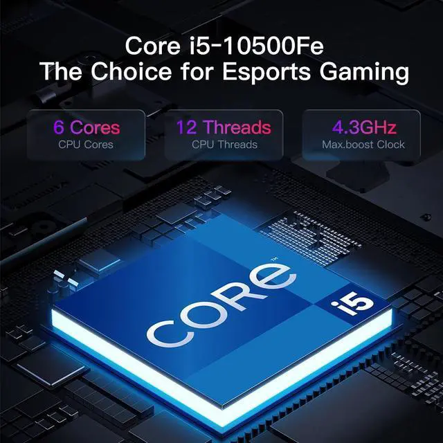 Alt view image 3 of 7 - ITX Gaming PC mini desktop, i5-10500FE 4.3GHz, 6-Cores, 12-Threads, GeForce GTS450 2G M.2 256G SSD 450W 8GB DDR4 RAM PSU WiFi 5 Bluetooth 5.2 USB 3.2 Win11 Prebuilt Computer Cheap Tower