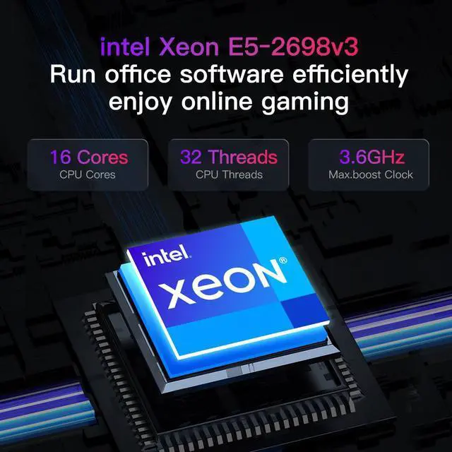 Alt view image 3 of 7 - Rmatamini P99 ITX Gaming PC mini Desktop 5.6L, E5-2698v3 2.3GHz, 16-Cores, 32-Threads, GeForce GTX850M 8G 16GB DDR4 RAM 256G M.2 SSD 450W PSU WiFi 5 Bluetooth 5.2 USB 3.2 Computer