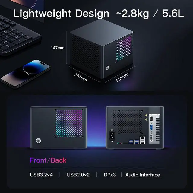 Alt view image 6 of 7 - Rmatamini P99X ITX Gaming PC mini desktop 5.6L,E5-2698Bv3 2.3GHz,16-Cores, 32-Threads, GeForce GTX1050 4G 16GB DDR3 RAM 512G M.2 SSD 450W PSU WiFi 5 Bluetooth 5.2 USB 3.2 computer
