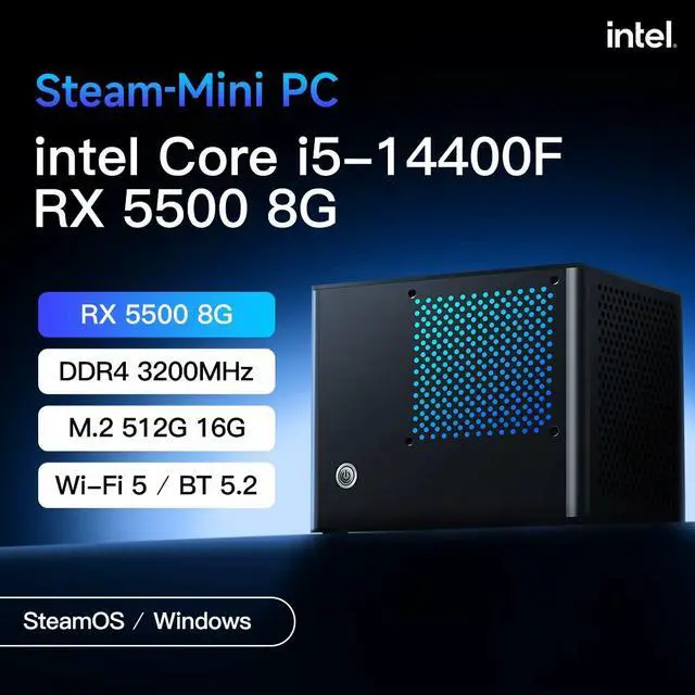 Alt view image 2 of 7 - PreBuilt SFF Gaming Mini PC 5.6L Compact Desktop Intel Core i514400F RX 5500 8GB GPU 16GB DDR4 RAM 512GB M.2 NVMe SSD PreInstalled Windows 11 & Linux Gaming OS ReadytoShip
