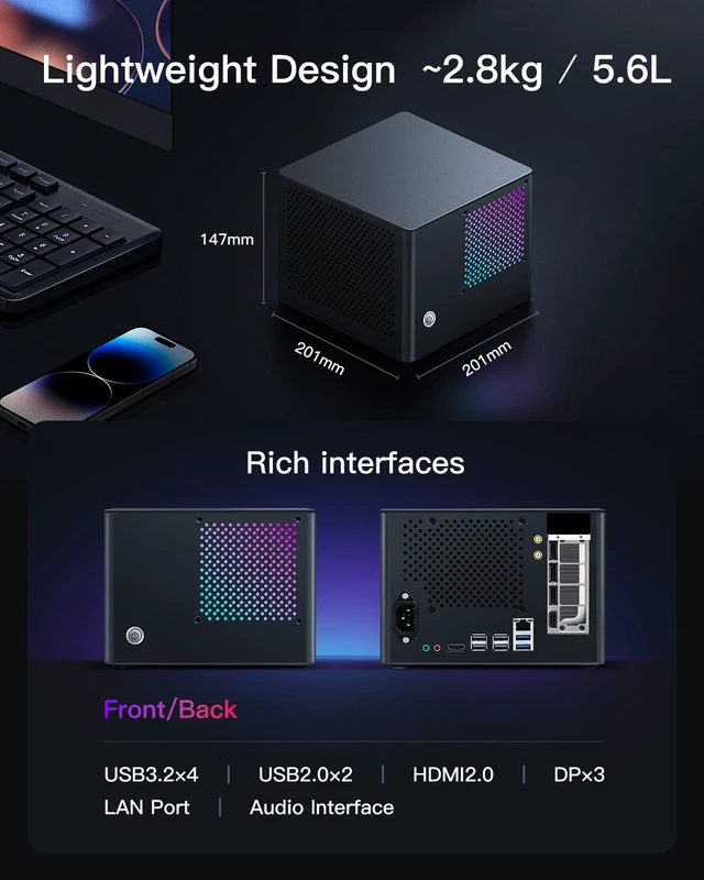 Alt view image 7 of 7 - 5.6L Compact All Aluminum Small Form Factor Gaming Desktop, Intel Core i7-13790F, RTX 5060 Ti, 16GB DDR4 Memory, 1TB NVMe SSD, Windows 11 Home Prebuilt PC