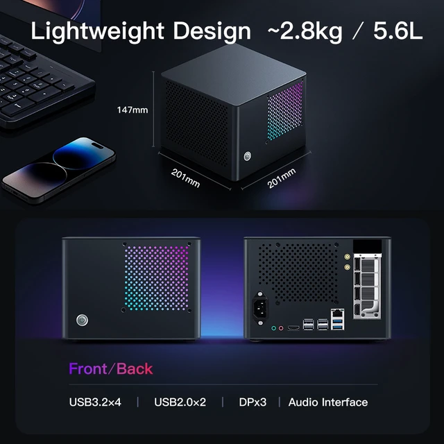 Alt view image 7 of 7 - 5.6L All Aluminum Mini AI Workstation PC, Core i5-14400F, 32GB DDR4 Dual Channel, 1TB NVMe M.2 SSD, Tesla V100 32GB HBM2, 700W PSU, Deep Learning LLM Inference Small Host