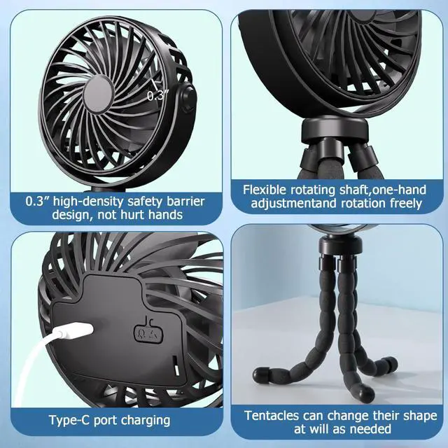 Alt view image 3 of 7 - ORMOS Octopus Fan, 4-in-1 Portable Cooling Fan, 360° Rotation, 3 Speeds, Ultra Quiet 20dB, Black, USB Powered, Flexible Legs Design for Baby Room & Home Use (Pink)