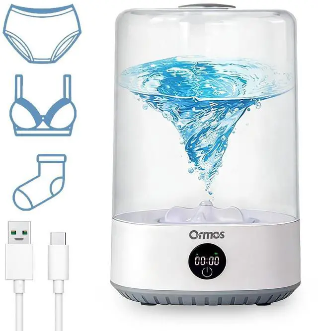 Main image of ORMOS Portable Mini Washing Machine, White, 6L Capacity, Wireless, 5000mAh Battery, 3 Wash Modes, Waterproof IPX4 Base