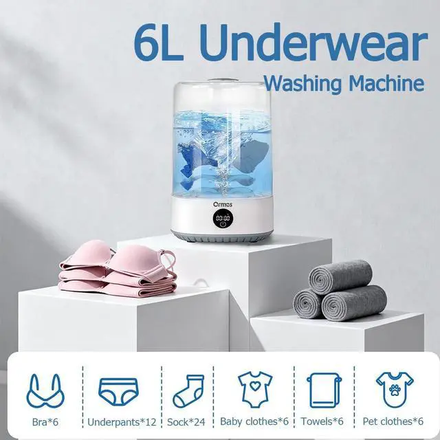 Alt view image 3 of 7 - ORMOS Portable Mini Washing Machine, White, 6L Capacity, Wireless, 5000mAh Battery, 3 Wash Modes, Waterproof IPX4 Base