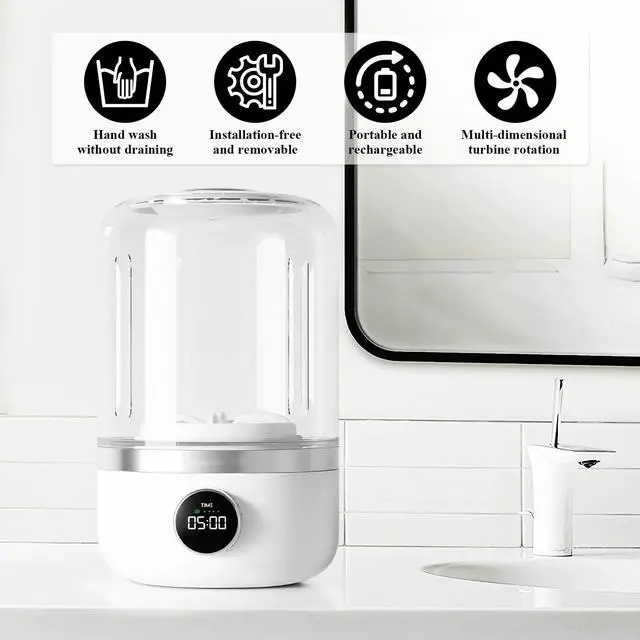 Alt view image 7 of 7 - Portable Washing Machine, Rechargeable 4000mAh Cordless Mini Washing Machine, 1L Underwear Washing Machine, Collapsible Compact Washer for Baby Clothes, Underwear, Camping, RV Travel, Apartment