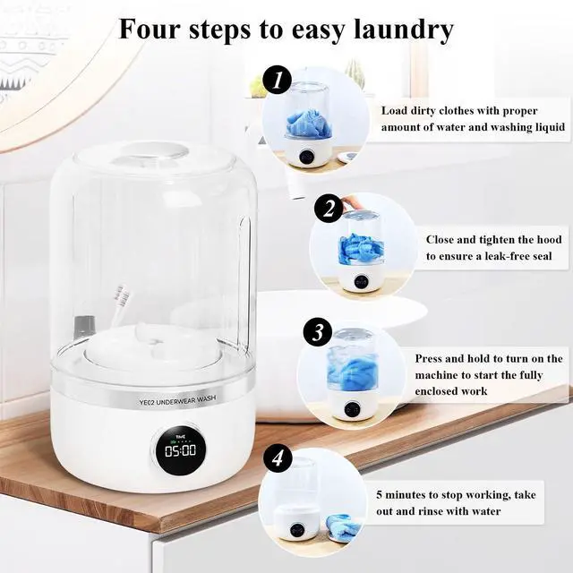 Alt view image 6 of 7 - Portable Washing Machine, Rechargeable 4000mAh Cordless Mini Washing Machine, 1L Underwear Washing Machine, Collapsible Compact Washer for Baby Clothes, Underwear, Camping, RV Travel, Apartment