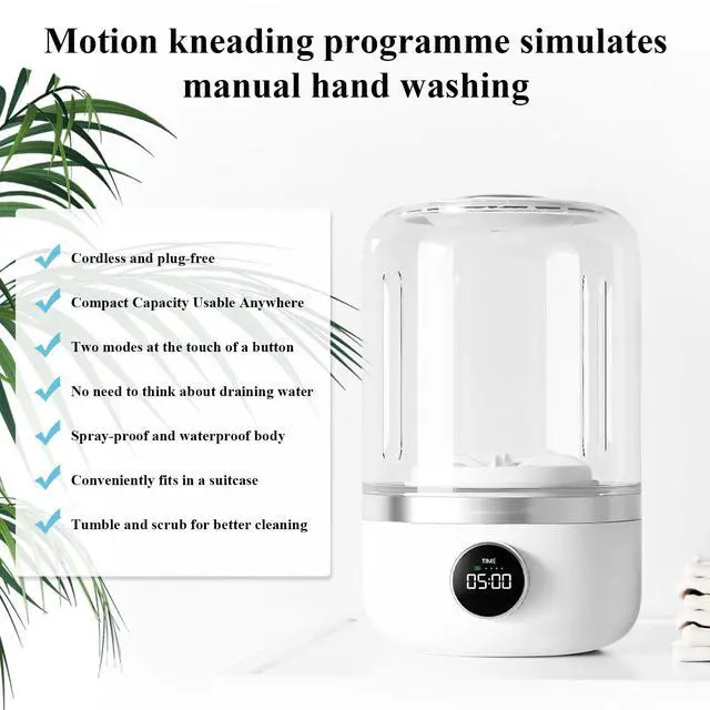 Alt view image 5 of 7 - Portable Washing Machine, Rechargeable 4000mAh Cordless Mini Washing Machine, 1L Underwear Washing Machine, Collapsible Compact Washer for Baby Clothes, Underwear, Camping, RV Travel, Apartment