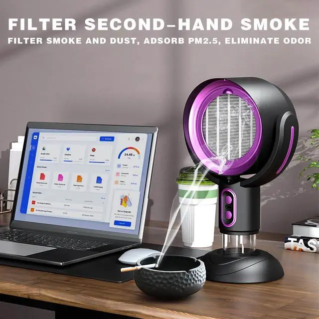 Alt view image 3 of 7 - Puff Hide Smoke Purifier Fan, Portable Smoke Away Fan for Indoor BBQ, Hot Pot, Extractor Hood (Purple)