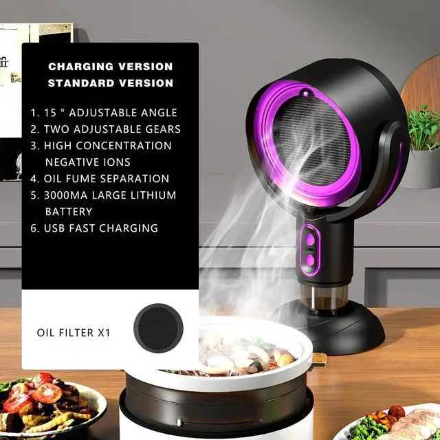 Alt view image 2 of 7 - Puff Hide Smoke Purifier Fan, Portable Smoke Away Fan for Indoor BBQ, Hot Pot, Extractor Hood (Purple)