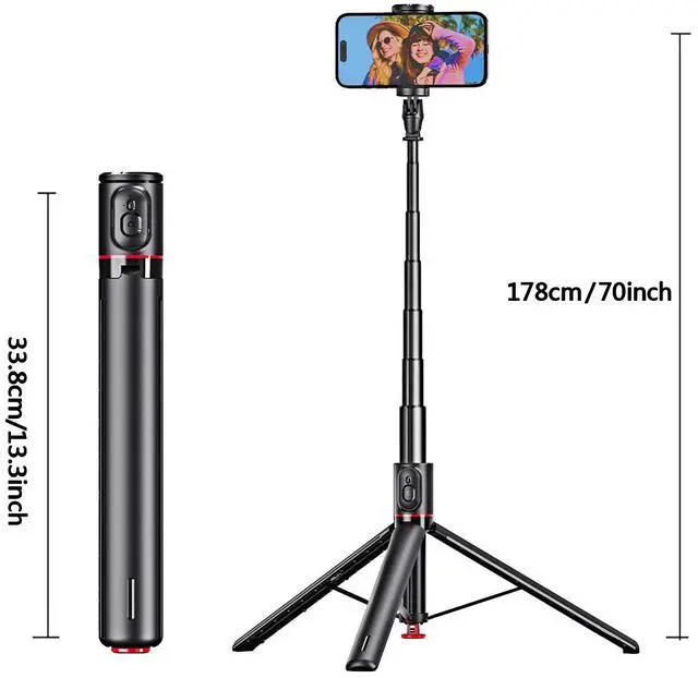 Alt view image 2 of 7 - 70" Auto-Pop-up Selfie Stick Tripod, All-in-1 Aluminum Celly Phone Selfie Stick for iPhone Android with Remote,Travel Tripod,Video Recording, Vlogging, Live Streaming,(Black)