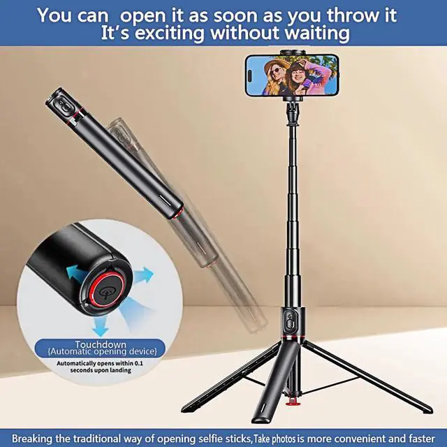Alt view image 3 of 7 - 70" Auto-Pop-up Selfie Stick Tripod, All-in-1 Aluminum Celly Phone Selfie Stick for iPhone Android with Remote,Travel Tripod,Video Recording, Vlogging, Live Streaming,(Black)