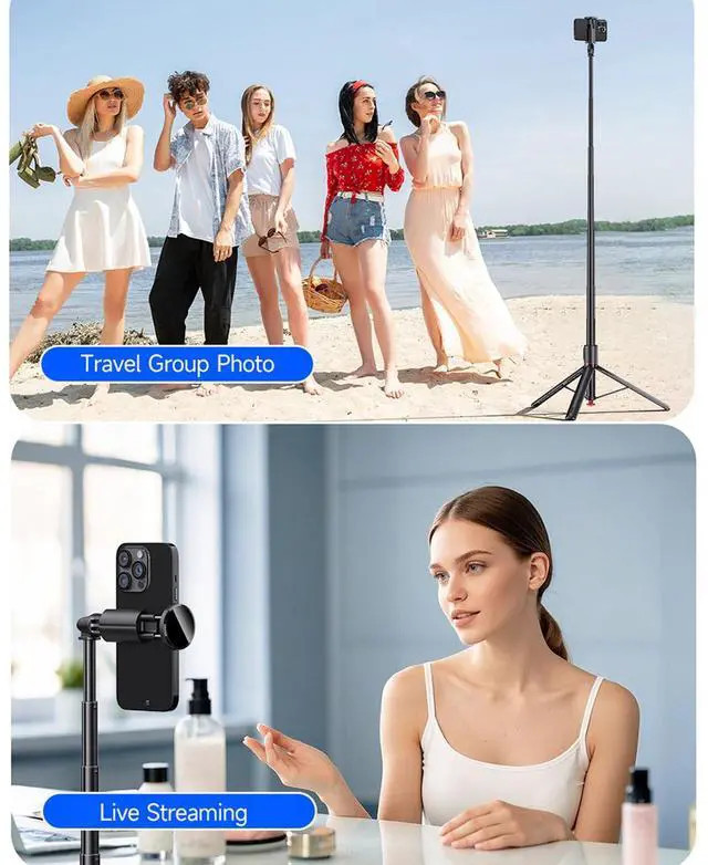 Alt view image 7 of 7 - 70" Auto-Pop-up Selfie Stick Tripod, All-in-1 Aluminum Celly Phone Selfie Stick for iPhone Android with Remote,Travel Tripod,Video Recording, Vlogging, Live Streaming,(Black)