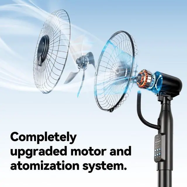 Alt view image 5 of 7 - Misting Fan, Portable Pedestal Fan with Remote Control, 4L Detachable Tank, Energy-Saving Timer, Quiet Cooling for Garden, Poolside, and Home Perfect Misting Fan for Outdoor Comfort