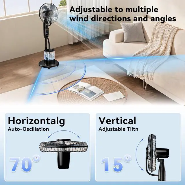 Alt view image 3 of 7 - Misting Fan, Portable Pedestal Fan with Remote Control, 4L Detachable Tank, Energy-Saving Timer, Quiet Cooling for Garden, Poolside, and Home Perfect Misting Fan for Outdoor Comfort