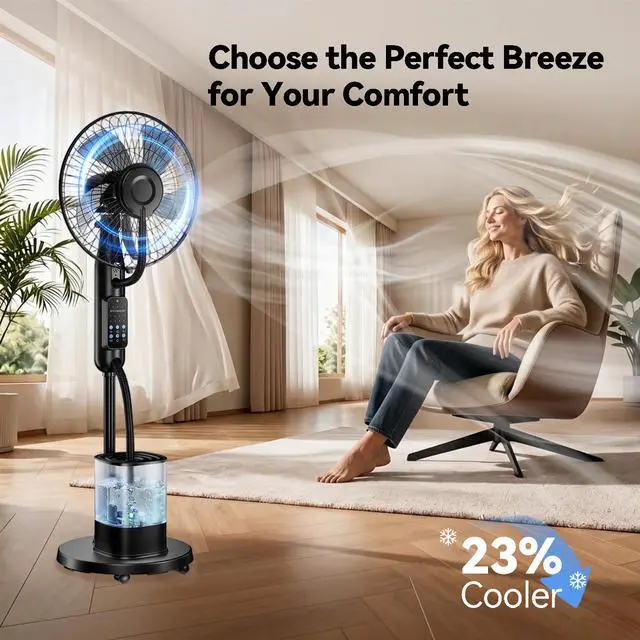 Alt view image 6 of 7 - Misting Fan, Portable Pedestal Fan with Remote Control, 4L Detachable Tank, Energy-Saving Timer, Quiet Cooling for Garden, Poolside, and Home Perfect Misting Fan for Outdoor Comfort