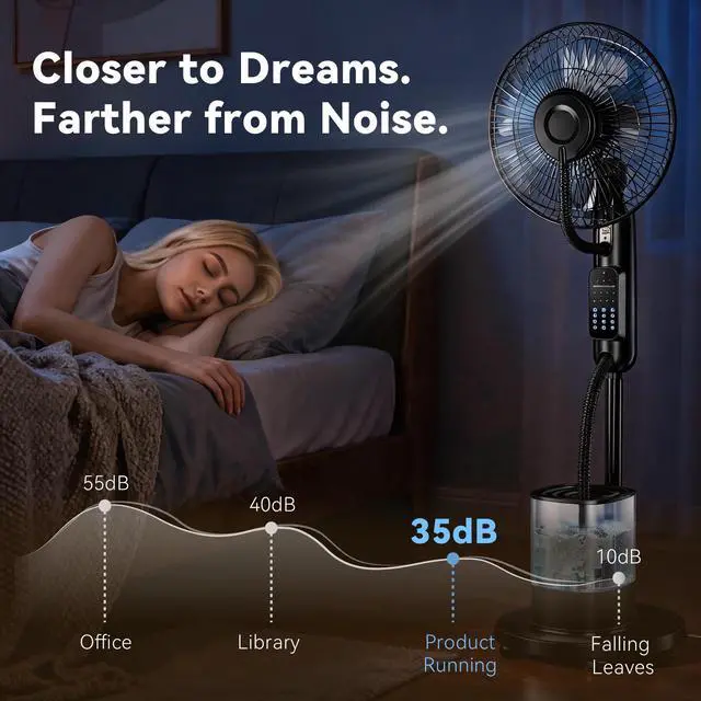 Alt view image 7 of 7 - Misting Fan, Portable Pedestal Fan with Remote Control, 4L Detachable Tank, Energy-Saving Timer, Quiet Cooling for Garden, Poolside, and Home Perfect Misting Fan for Outdoor Comfort