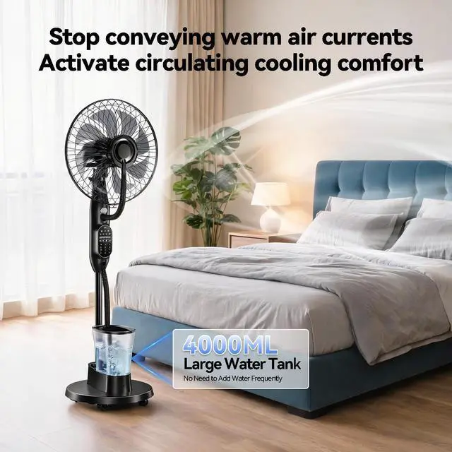 Alt view image 4 of 7 - ormos Misting Fan with 2.6L Large Water Tank, Cooling Floor Fan, 5-Speed 3-Mode Adjustable Stand Fan, Remote Control Mister for Indoor Home Bedroom and Outdoor Patio Use