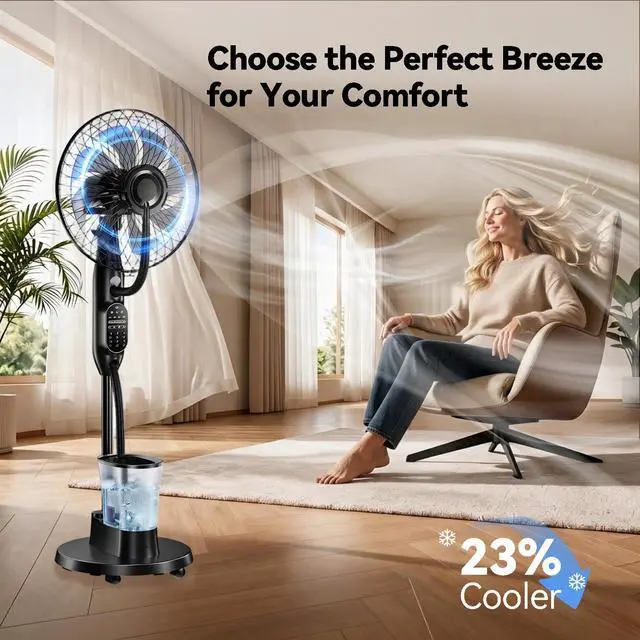 Alt view image 5 of 7 - ormos Misting Fan with 2.6L Large Water Tank, Cooling Floor Fan, 5-Speed 3-Mode Adjustable Stand Fan, Remote Control Mister for Indoor Home Bedroom and Outdoor Patio Use