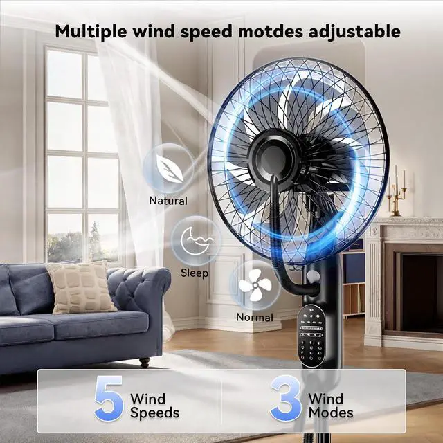 Alt view image 2 of 7 - ormos Misting Fan with 2.6L Large Water Tank, Cooling Floor Fan, 5-Speed 3-Mode Adjustable Stand Fan, Remote Control Mister for Indoor Home Bedroom and Outdoor Patio Use