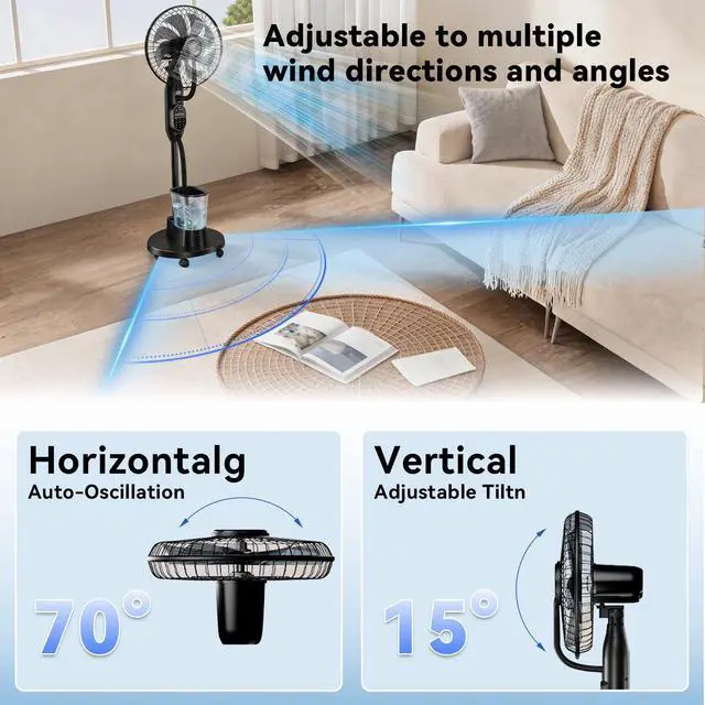 Alt view image 3 of 7 - ormos Misting Fan with 2.6L Large Water Tank, Cooling Floor Fan, 5-Speed 3-Mode Adjustable Stand Fan, Remote Control Mister for Indoor Home Bedroom and Outdoor Patio Use