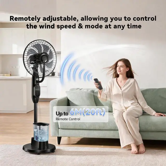 Alt view image 7 of 7 - ormos Misting Fan with 2.6L Large Water Tank, Cooling Floor Fan, 5-Speed 3-Mode Adjustable Stand Fan, Remote Control Mister for Indoor Home Bedroom and Outdoor Patio Use