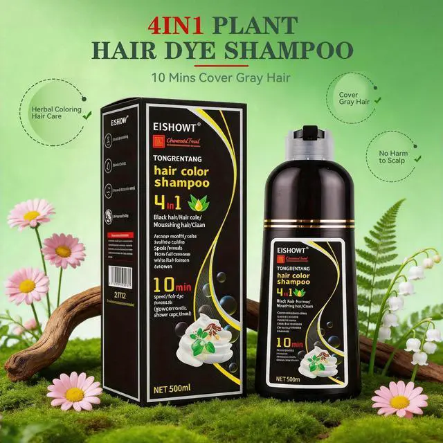 Alt view image 2 of 7 - 4-in-1 Herbal Hair Color Shampoo (500ml), Quick Instant Gray Hair Coverage Coloring Shampoo for Women & Men, Home Hair Dye - Wine Red & Grape Purple