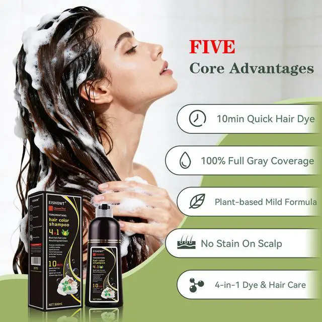 Alt view image 5 of 7 - 4-in-1 Herbal Hair Color Shampoo (500ml), Quick Instant Gray Hair Coverage Coloring Shampoo for Women & Men, Home Hair Dye - Wine Red & Grape Purple