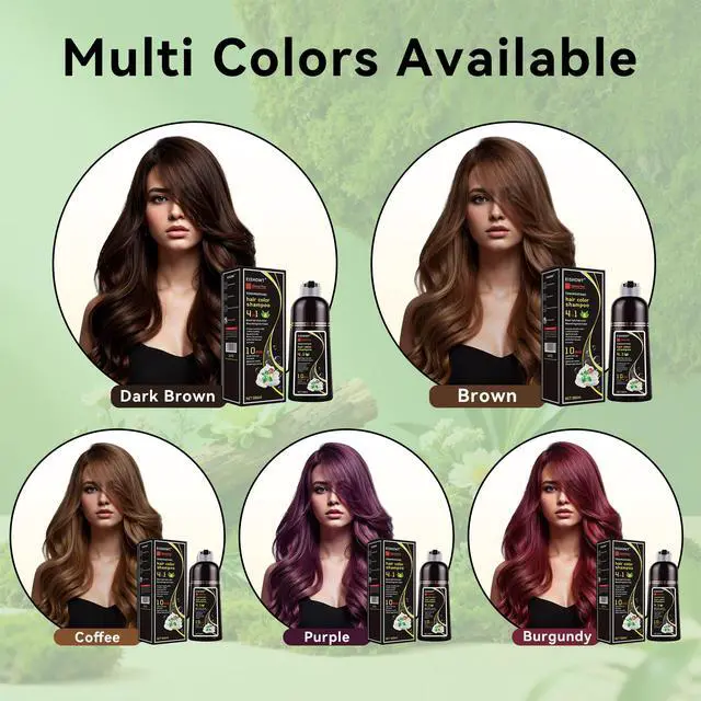 Alt view image 3 of 7 - 4-in-1 Herbal Hair Color Shampoo (500ml), Quick Instant Gray Hair Coverage Coloring Shampoo for Women & Men, Home Hair Dye - Wine Red & Grape Purple